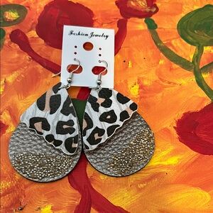 Leopard Print and Silver Textured Earrings